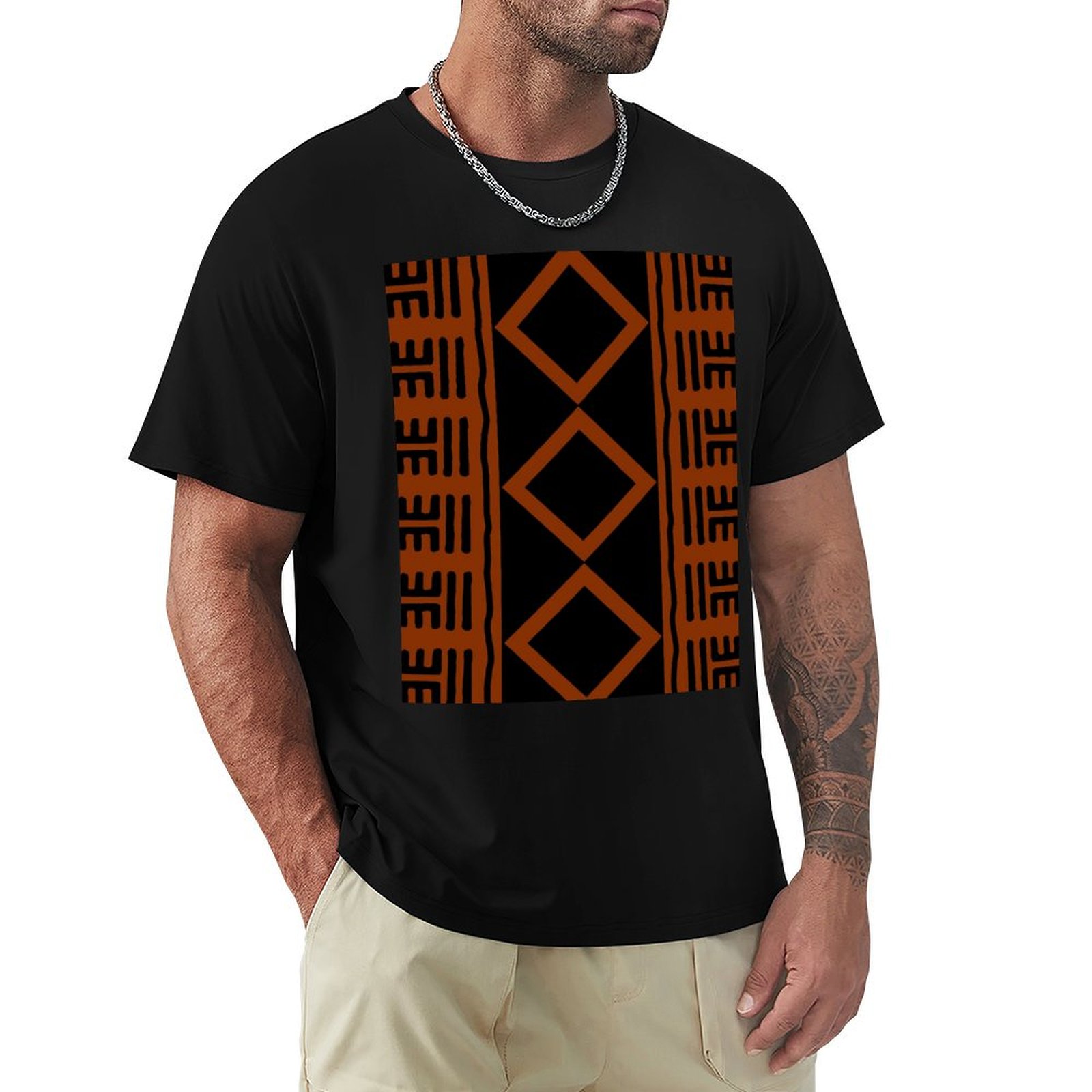 Mudcloth Print Top - Rust Colored African Mudcloth T-Shirt Plus
