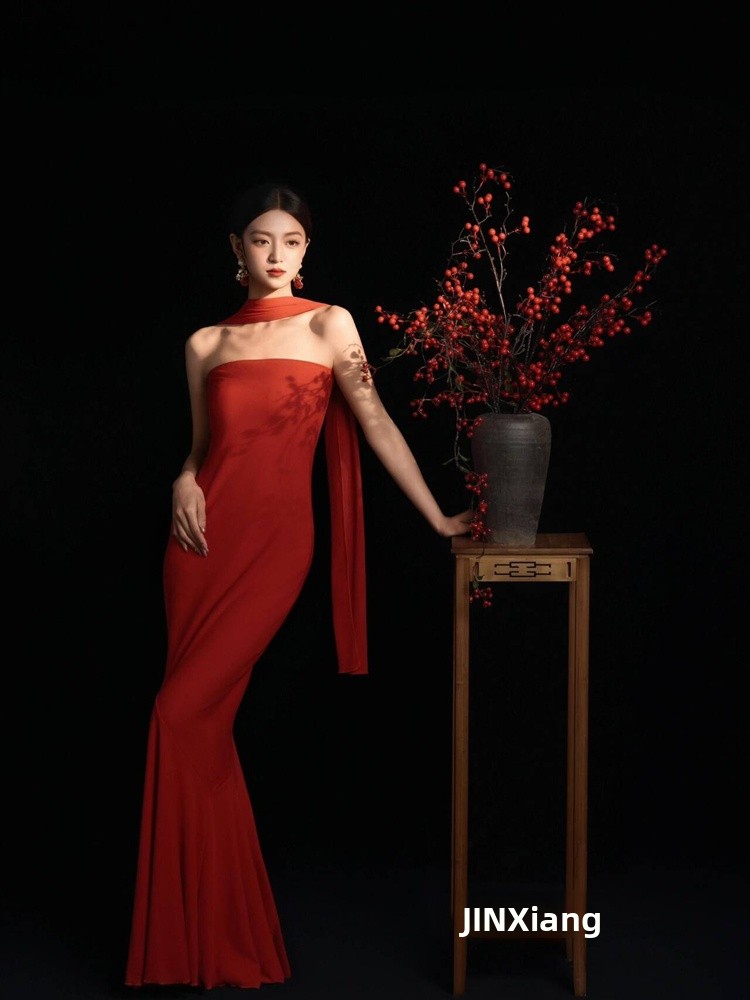 Red Retro Chinese Style Dress  - огляд і ціна Ethnic Fashion Photography